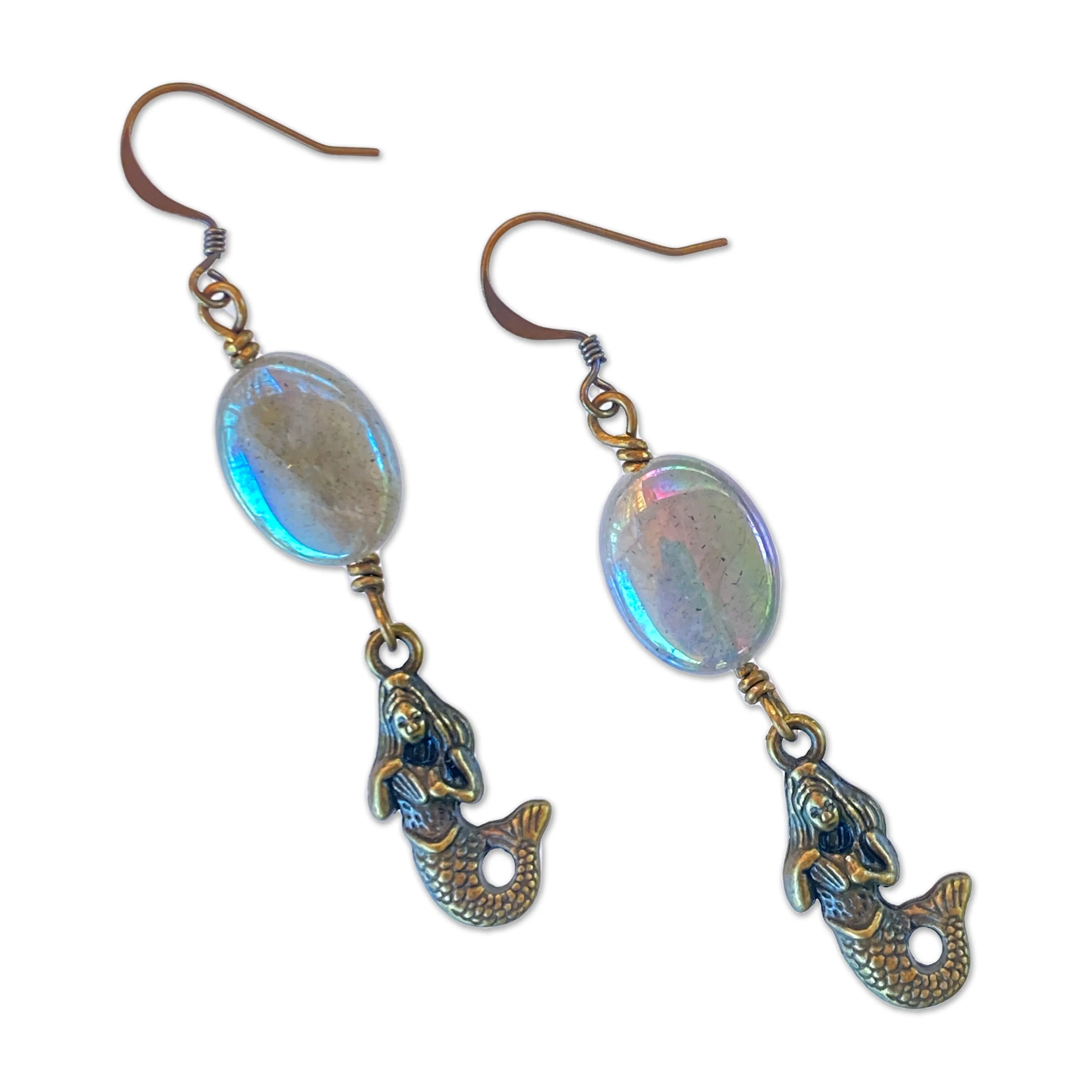 Mermaid and Aura coated labradorite gemstone dangle earrings