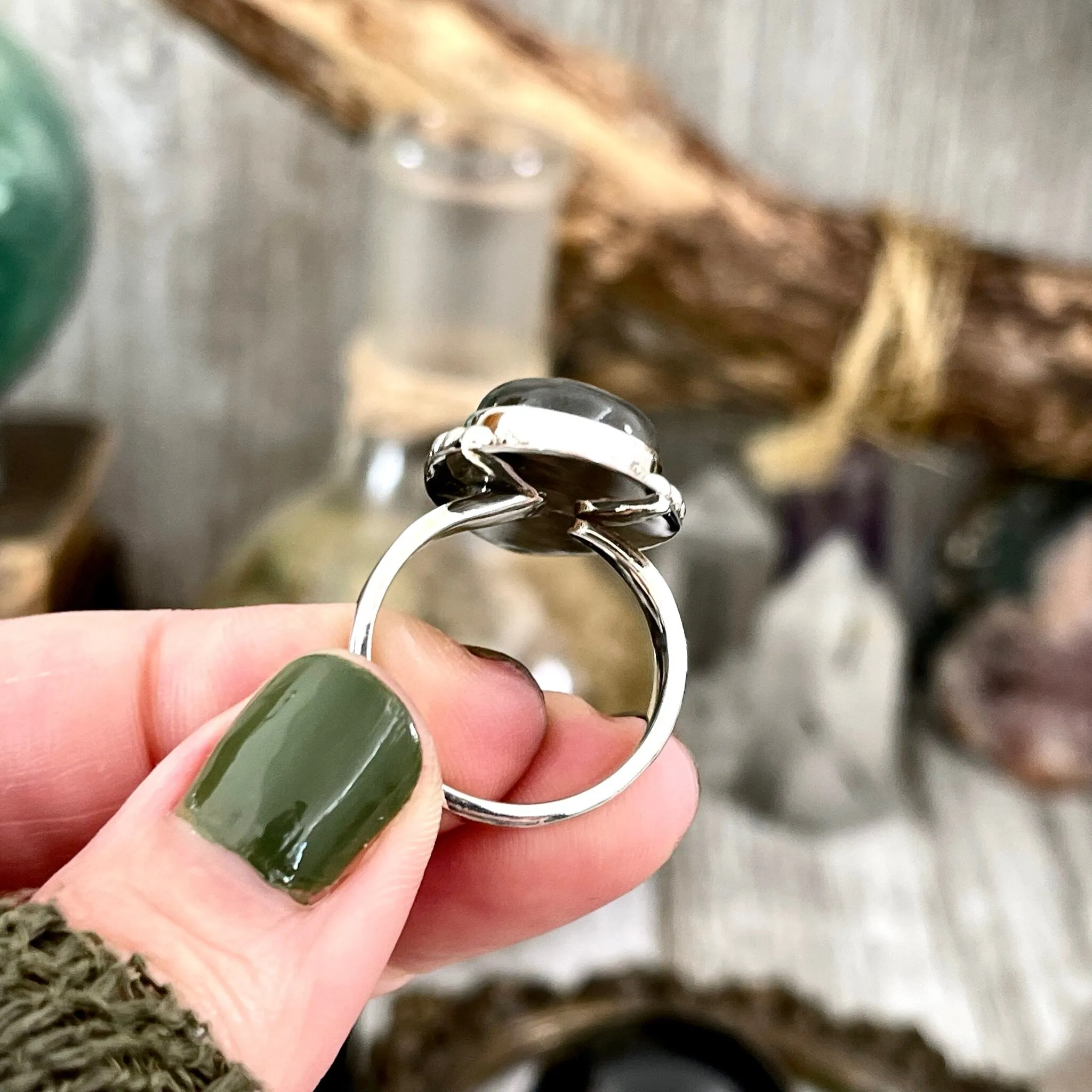 Midnight Moon Labradorite Crystal Ring in Sterling Silver / Designed by FOXLARK - Adjustable to Size 6 7 8 9