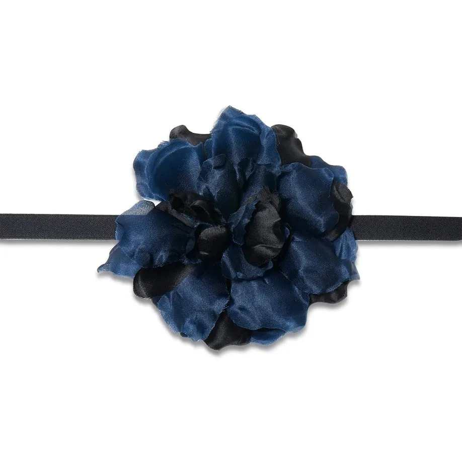 MIDNIGHT SILK MAGNOLIA FLOWER CHOKER/BROOCH