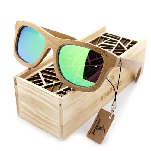 Natural Bamboo Wooden Sunglasses with Polarized Mirror Eyewear with Gift Box