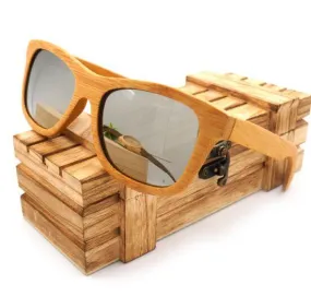 Natural Bamboo Wooden Sunglasses with Polarized Mirror Eyewear with Gift Box