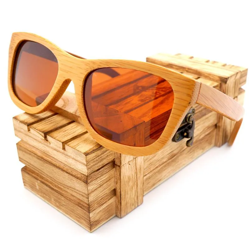 Natural Bamboo Wooden Sunglasses with Polarized Mirror Eyewear with Gift Box