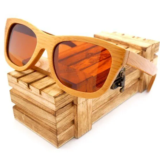 Natural Bamboo Wooden Sunglasses with Polarized Mirror Eyewear with Gift Box