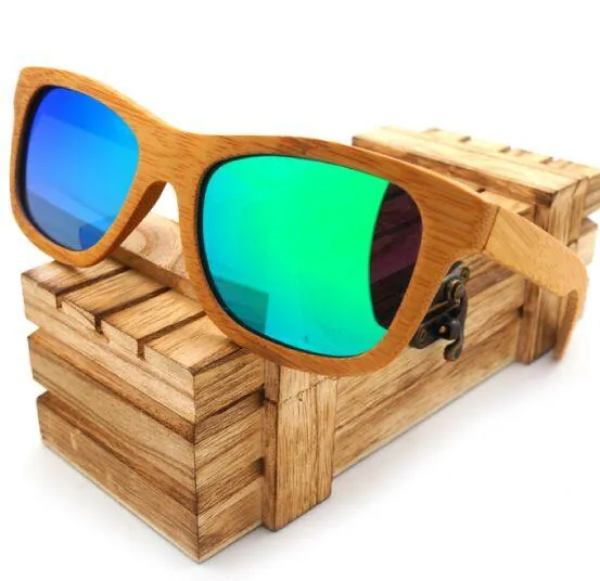 Natural Bamboo Wooden Sunglasses with Polarized Mirror Eyewear with Gift Box