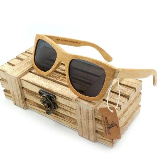 Natural Bamboo Wooden Sunglasses with Polarized Mirror Eyewear with Gift Box