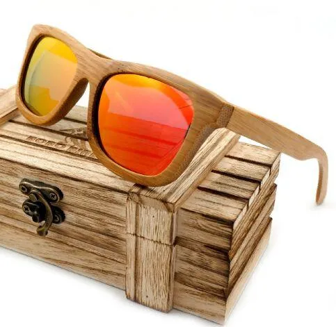 Natural Bamboo Wooden Sunglasses with Polarized Mirror Eyewear with Gift Box