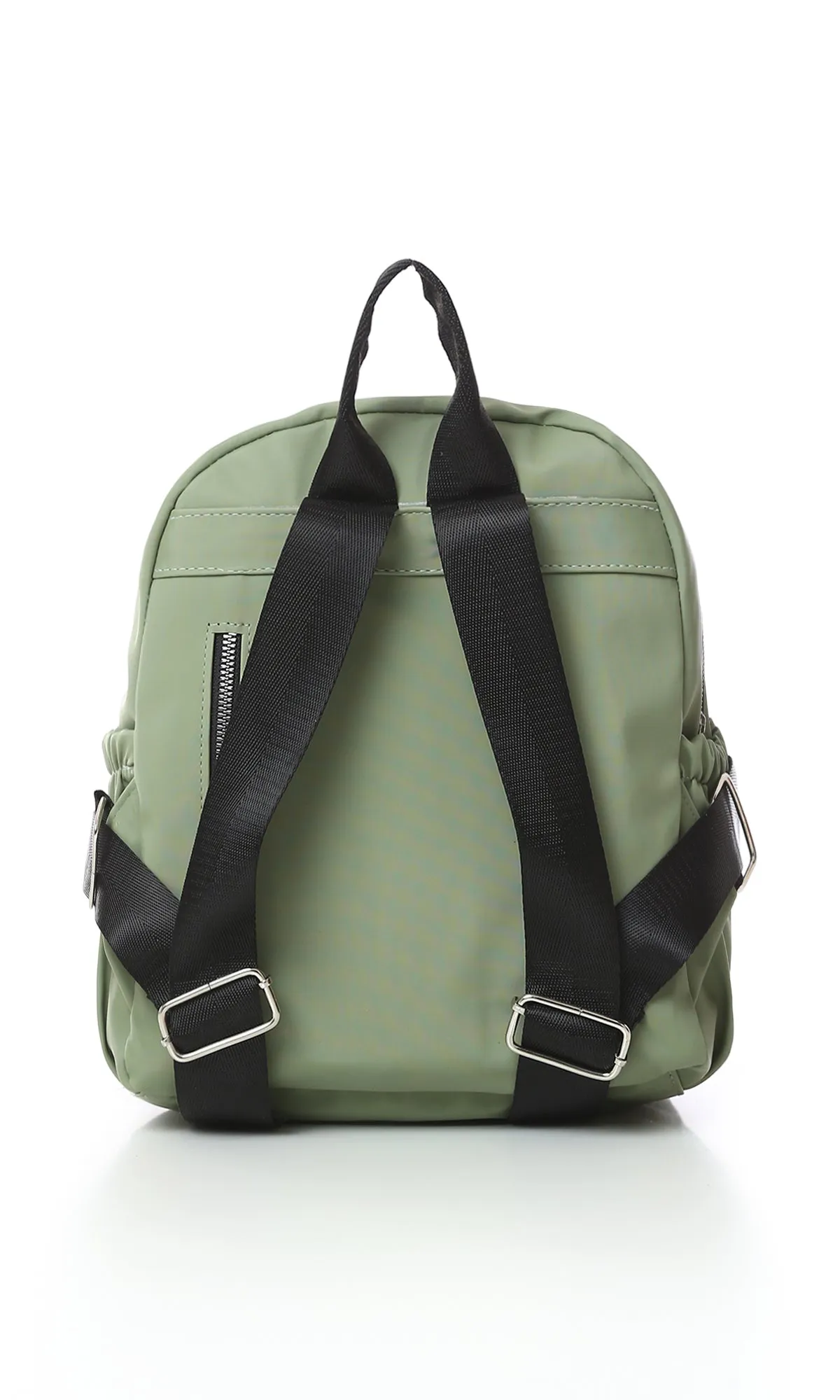 O181038 Solid Zipped Backpack With Outer Pocket - Olive