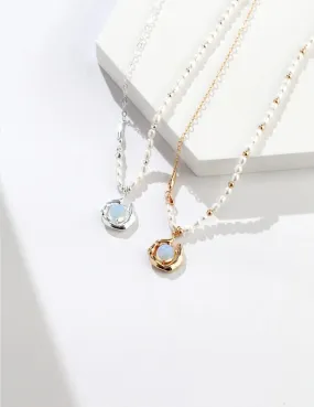 Opal and Freshwater Pearl Silver and Gold Necklace