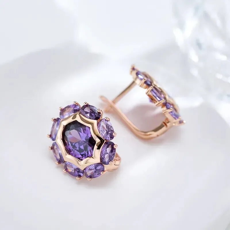 Oval Amethyst Rose Gold Clip Earrings