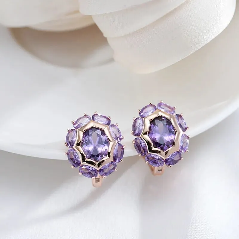 Oval Amethyst Rose Gold Clip Earrings