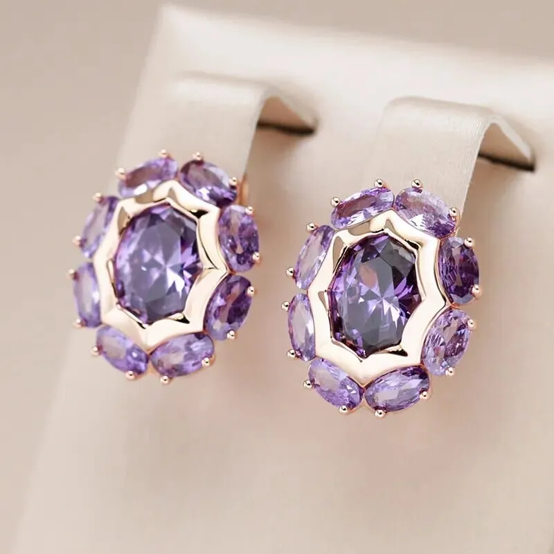 Oval Amethyst Rose Gold Clip Earrings