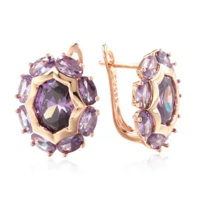 Oval Amethyst Rose Gold Clip Earrings