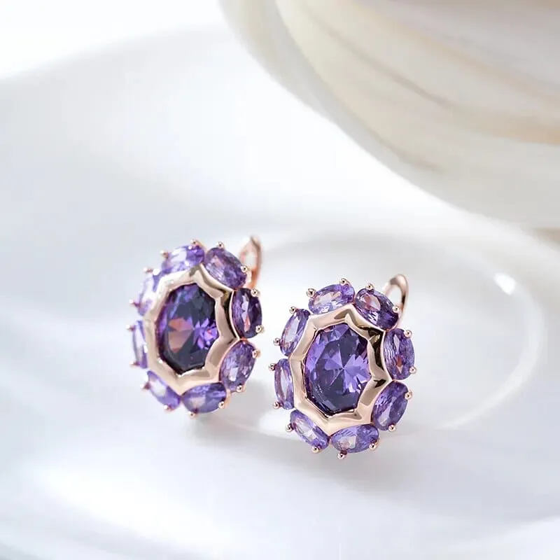 Oval Amethyst Rose Gold Clip Earrings