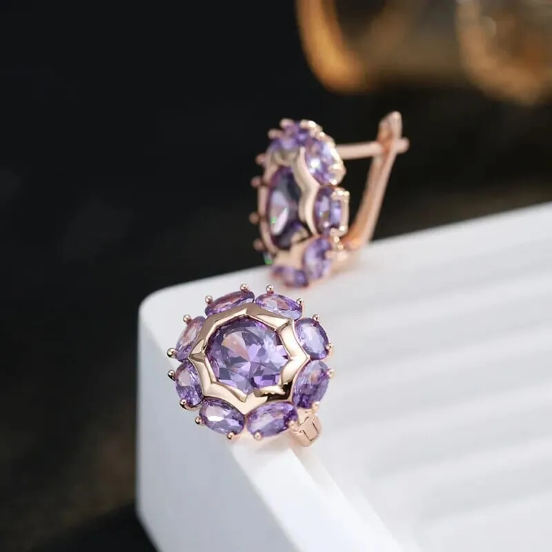 Oval Amethyst Rose Gold Clip Earrings