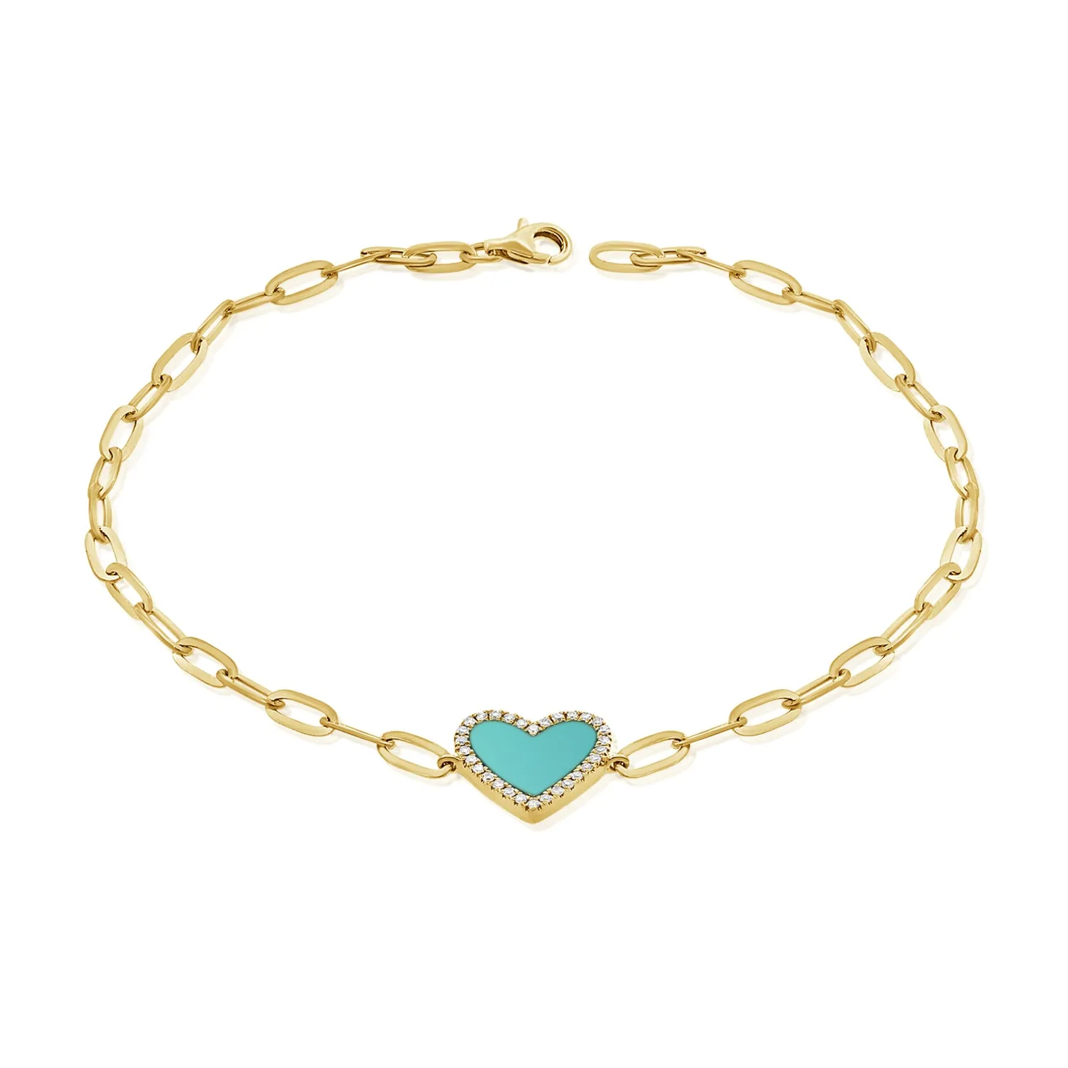 Oval Chain Link Turquoise Heart Bracelet