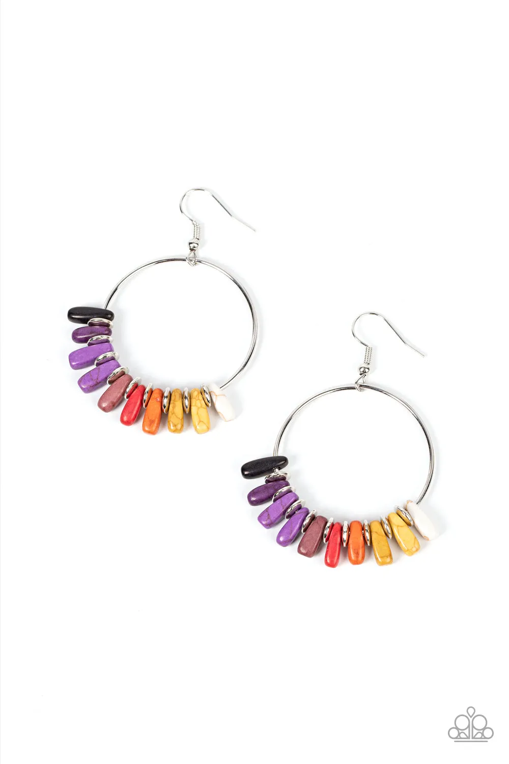 Paparazzi Earthy Ensemble - Multi Color Stone Hoop Earrings