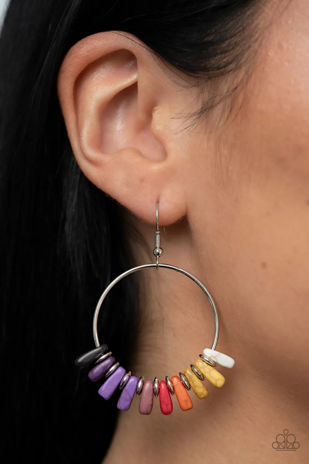 Paparazzi Earthy Ensemble - Multi Color Stone Hoop Earrings