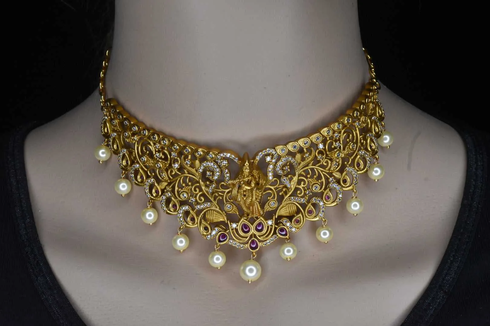 Peacock Nakshi Radha Krishna Choker set