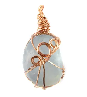 Polished Blue Celestite Pendant Necklace, Copper Wire-Wrapped, with 20 Chain, Handmade #2