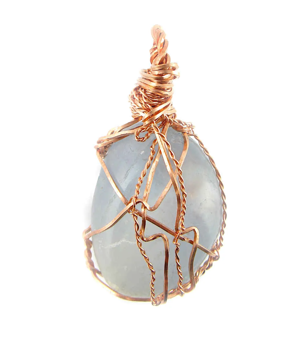 Polished Blue Celestite Pendant Necklace, Copper Wire-Wrapped, with 20 Chain, Handmade #2