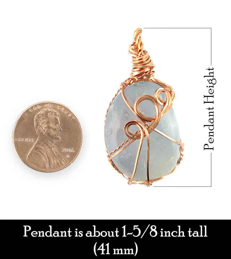 Polished Blue Celestite Pendant Necklace, Copper Wire-Wrapped, with 20 Chain, Handmade #2