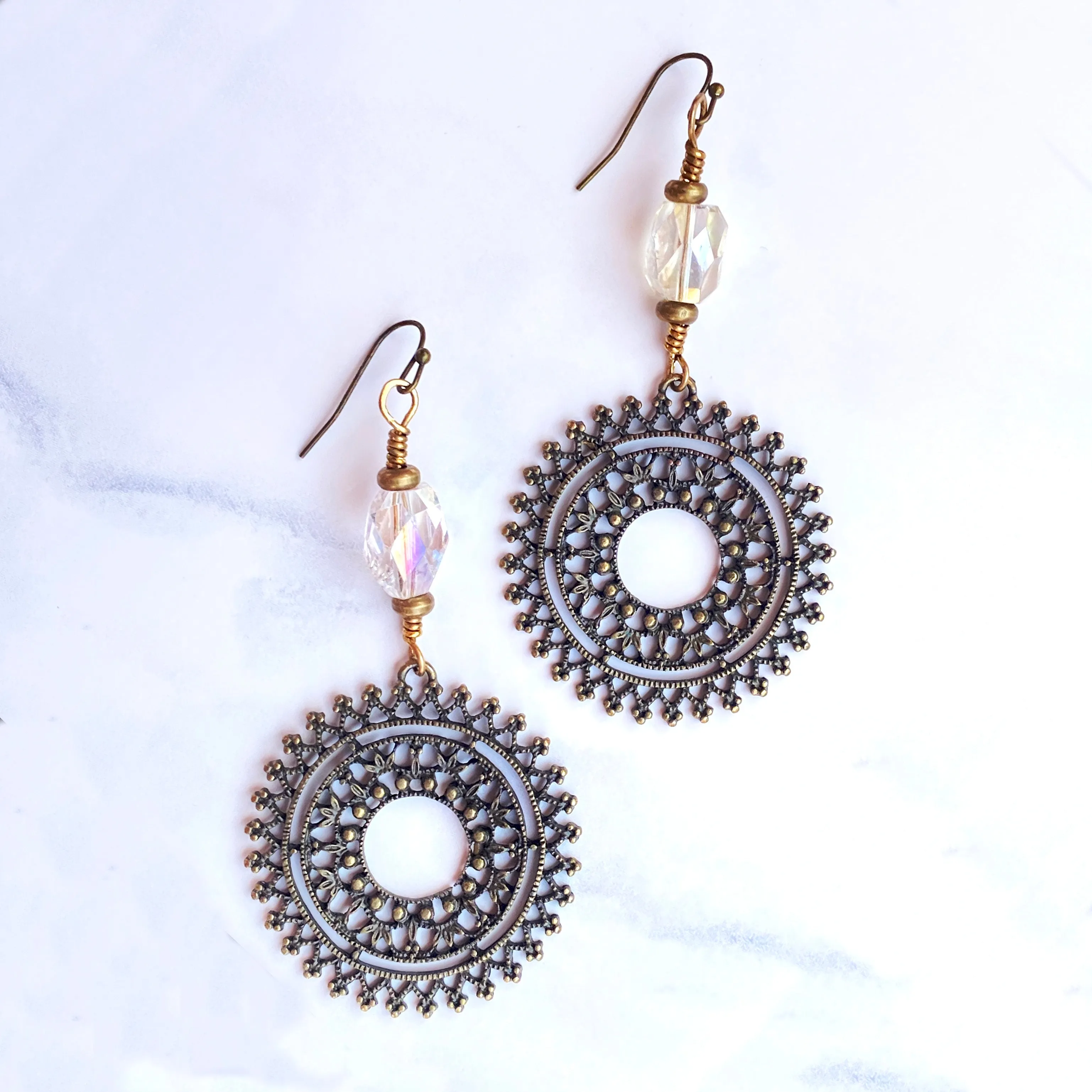 Quartz and Bronze sun design Earrings