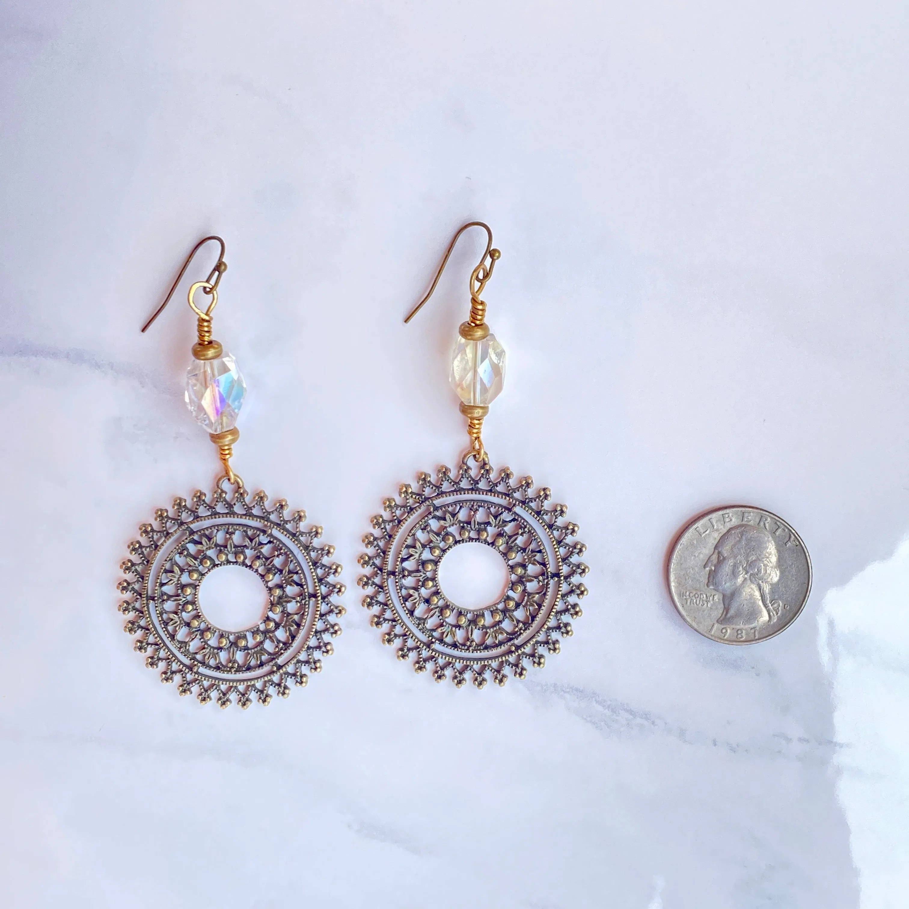 Quartz and Bronze sun design Earrings