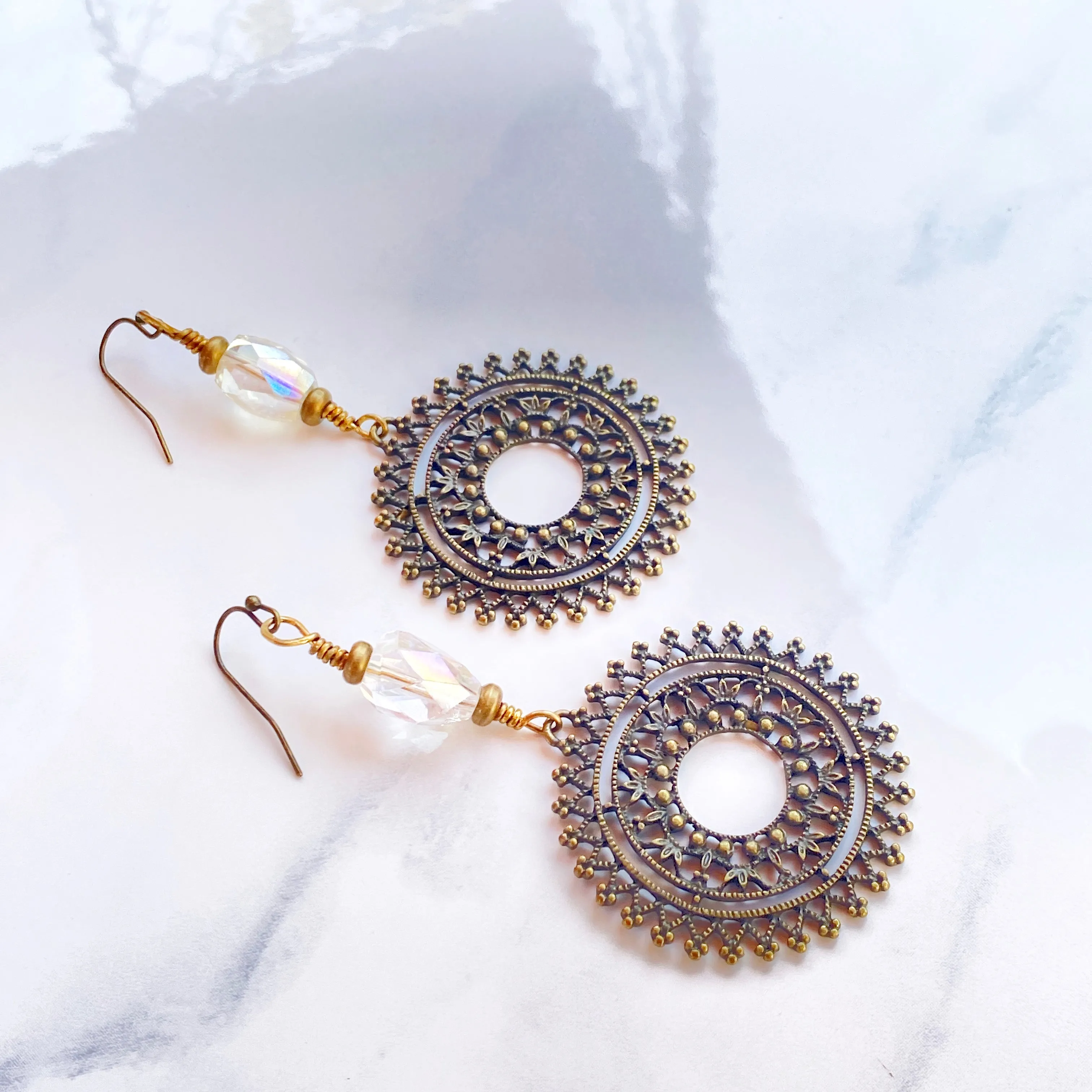 Quartz and Bronze sun design Earrings