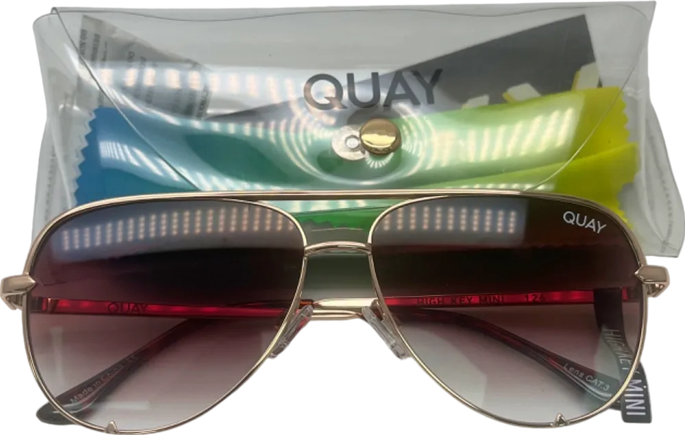 Quay Gold High Key Mini Sunglasses in case