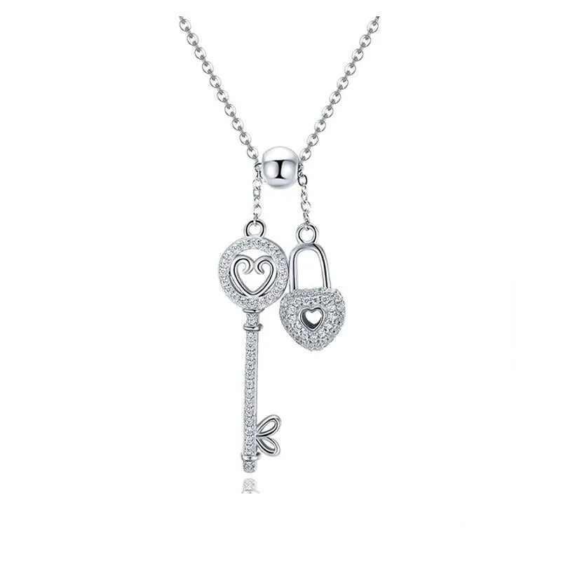 "The Key of Heart Lock" 925 Sterling Silver Fashion Pendant Necklace