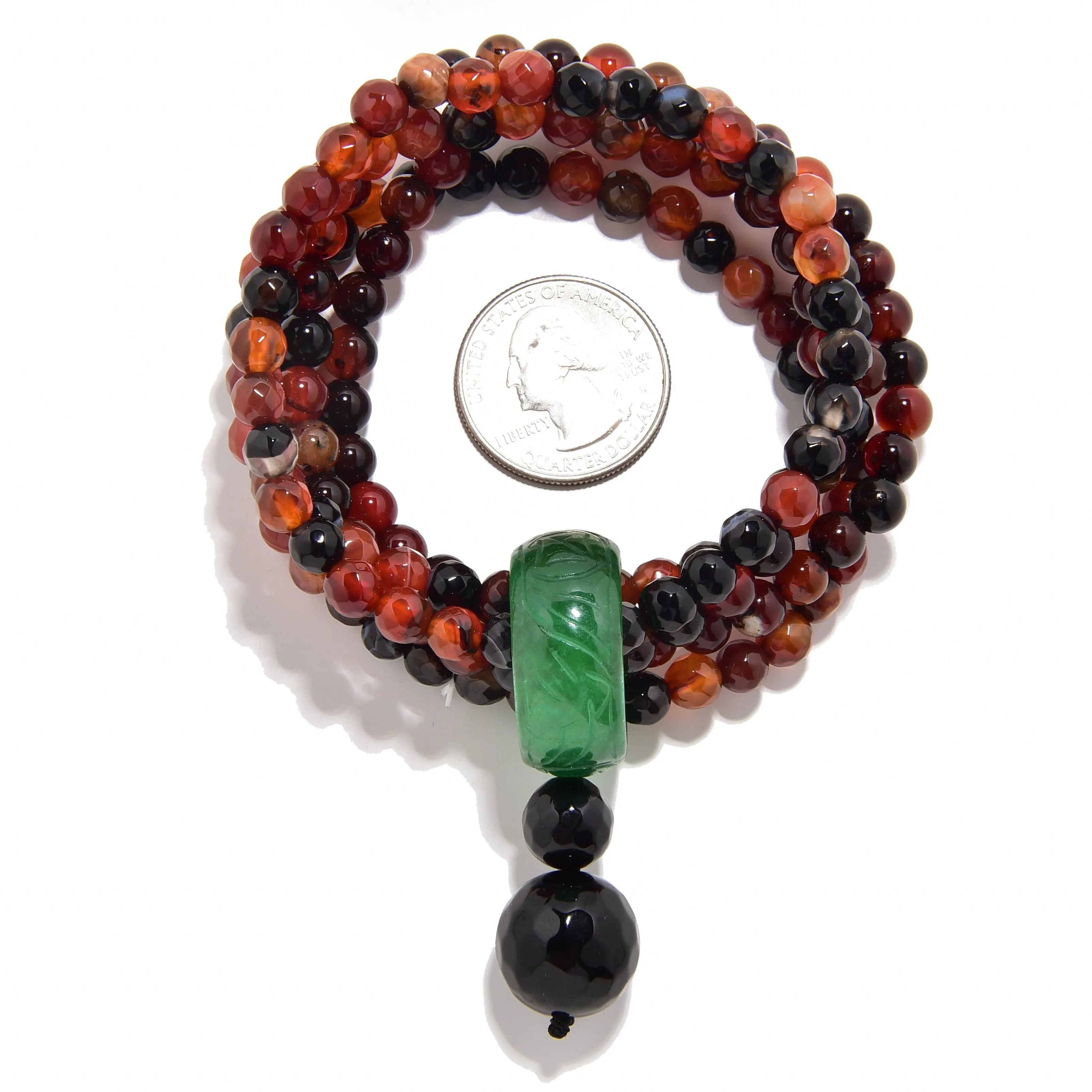 Rainbow Agate 6mm Beads with Jade Ring Gemstone Elastic Bracelet