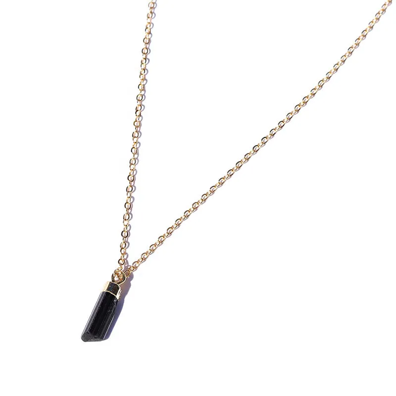 Raw Black Tourmaline Pendant Chain Necklace