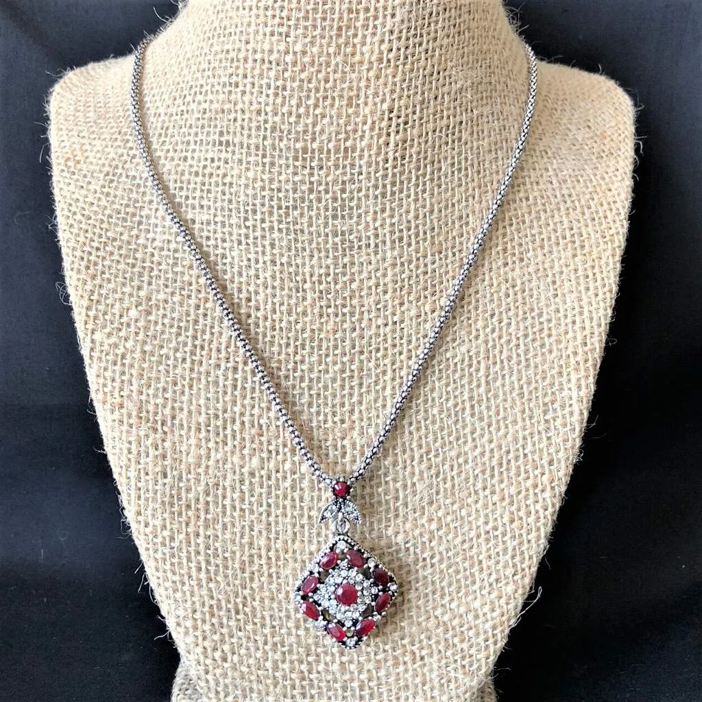 Red Diamond Antique Silver Pendant