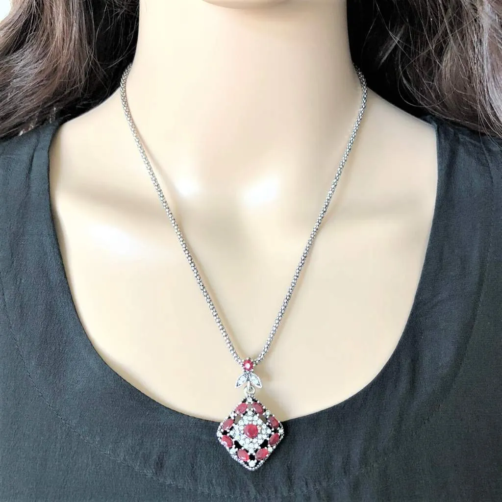 Red Diamond Antique Silver Pendant