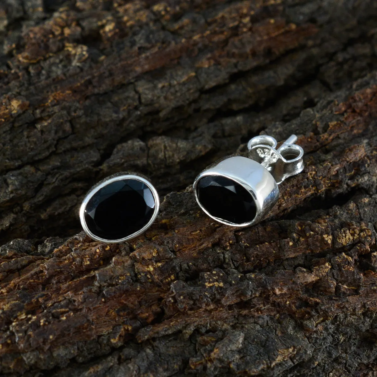 Riyo Arresting 925 Sterling Silver Earring For Sister Black Onyx Earring Bezel Setting Black Earring Stud Earring