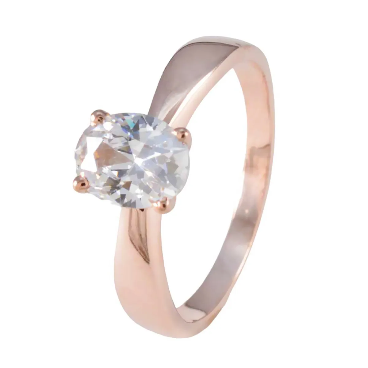 Riyo Excellent Silver Ring With Rose Gold Plating White CZ Stone Oval Shape Prong Setting  Jewelry Wedding Ring