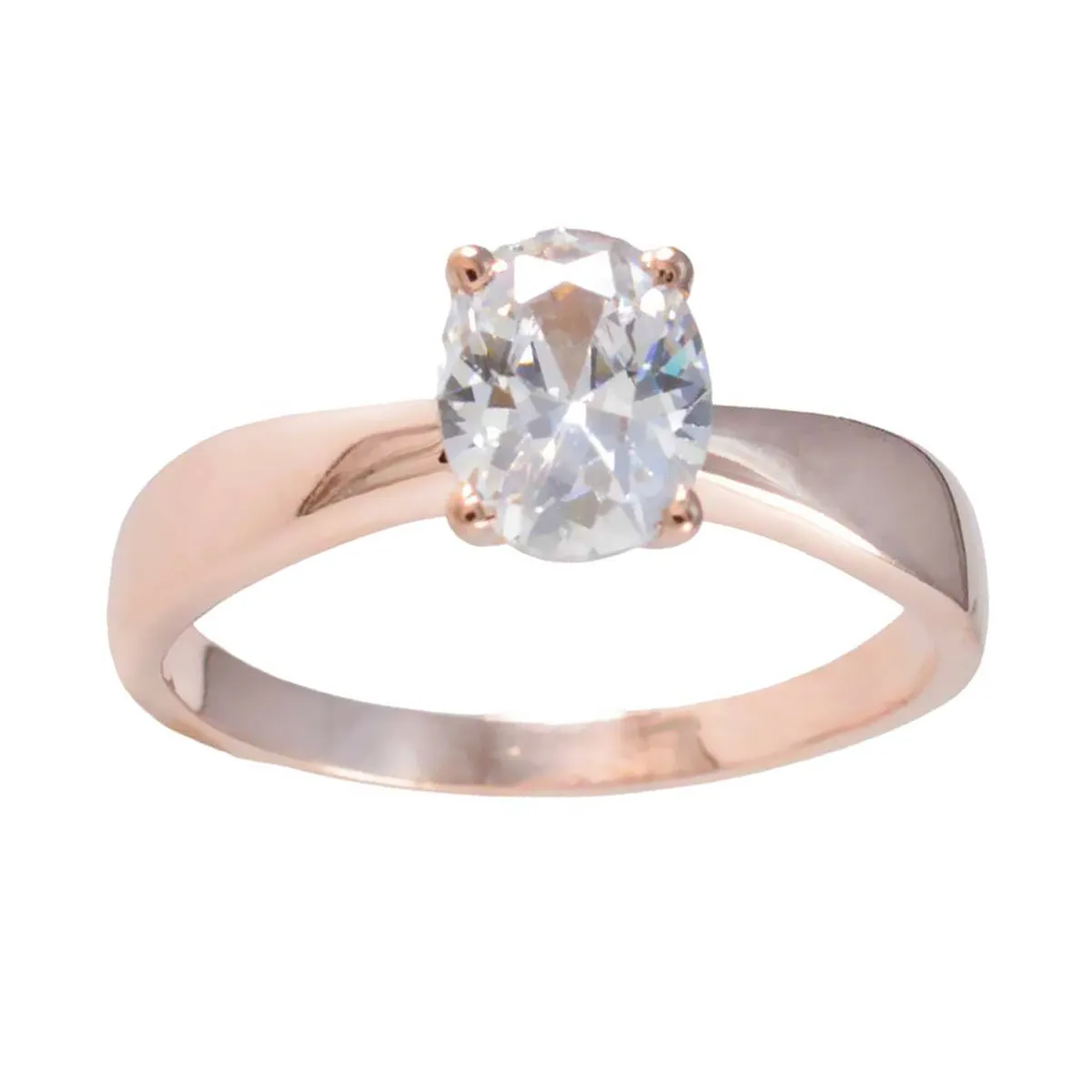 Riyo Excellent Silver Ring With Rose Gold Plating White CZ Stone Oval Shape Prong Setting  Jewelry Wedding Ring