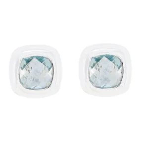 Riyo Genuine Gems Octogon Checker Blue Topaz Silver Earring gift for christmas