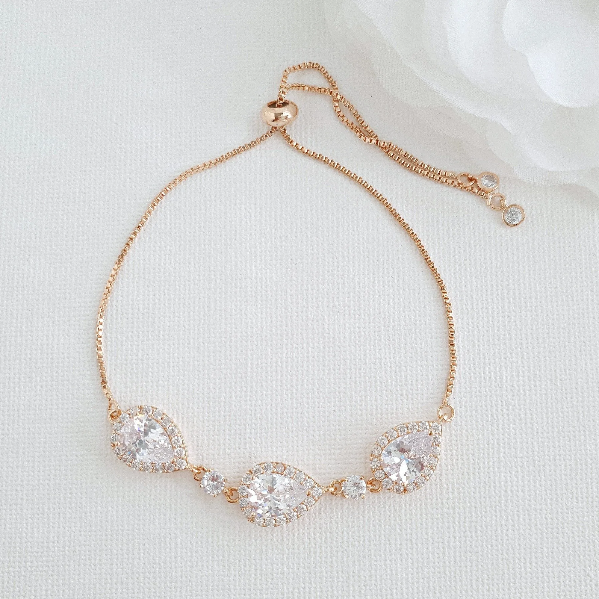 Rose Gold Bridesmaids Bracelet in Cubic Zirconia- Emma