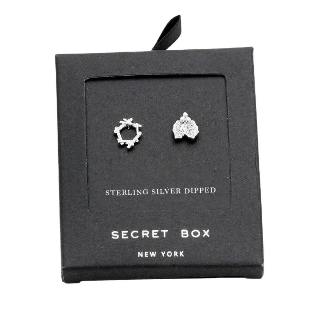 Secret Box Sterling Silver Dipped CZ Wreath Stud Earrings