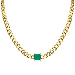 Silver gold plated curb link emerald choker