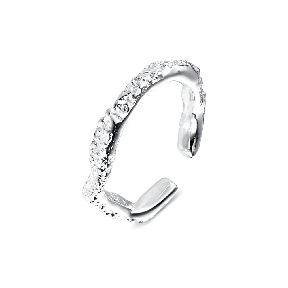 Silver Raindrop Texture Adjustable Band Ring