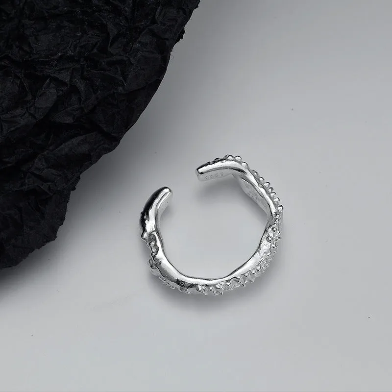 Silver Raindrop Texture Adjustable Band Ring