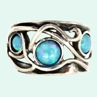 Silver ring Israeli jewelry blue opal