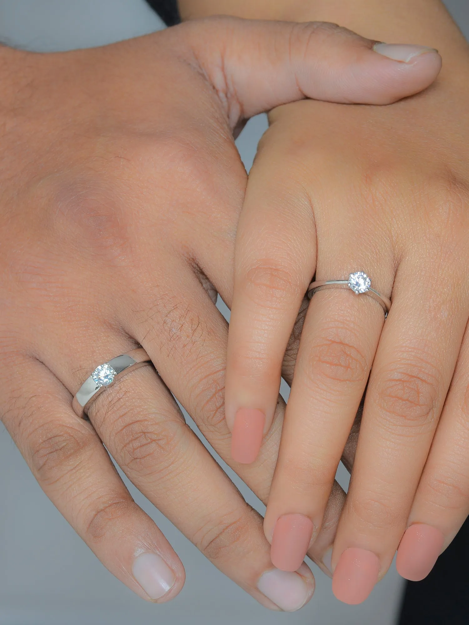 Single Stone Adjustable Silver Rings For Couple