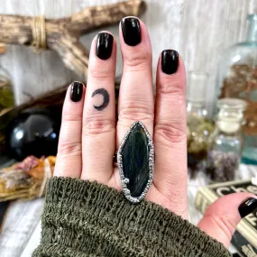 Size 11 Blue Tigers Eye Large Crystal Statement Ring in Fine Silver / Foxlark Collection - One of a Kind