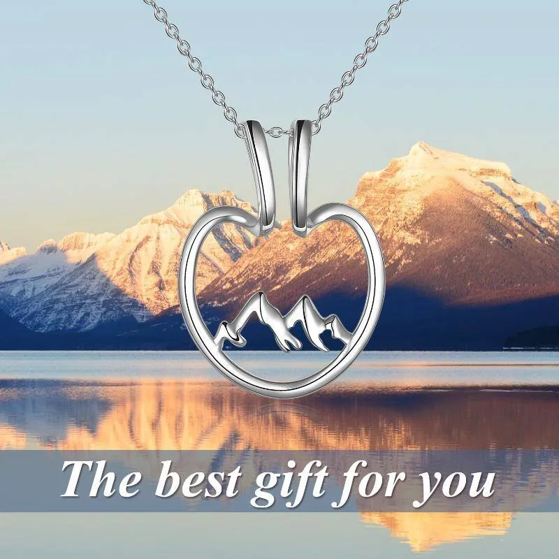 Snowy Mountain Ring Holder Necklace in White Gold Sterling Silver