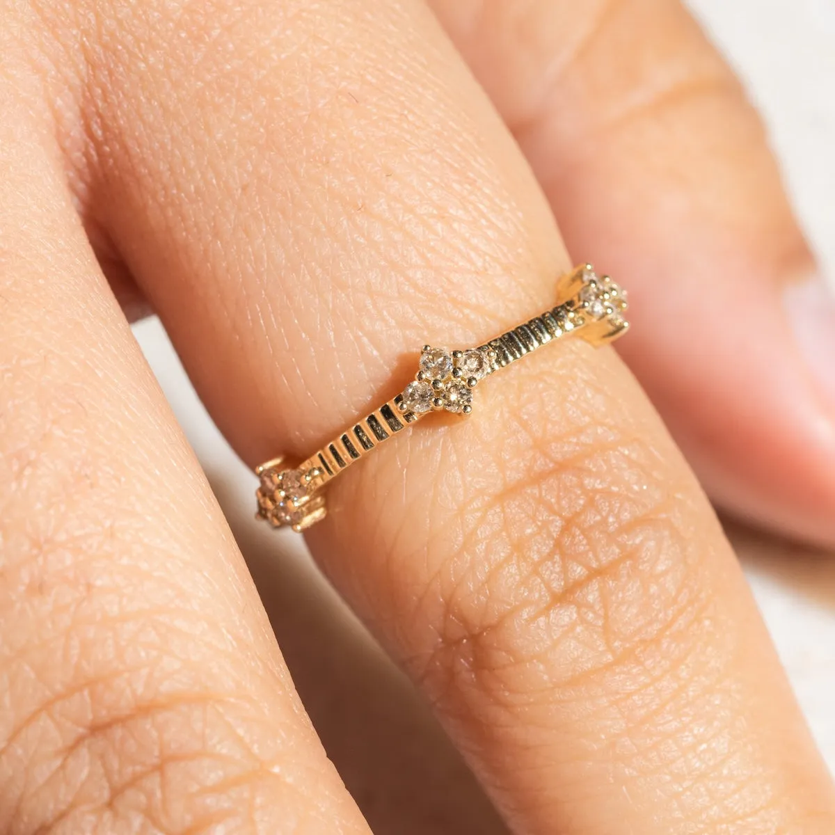 Solid Gold Salt and Pepper Diamond Ribbed Ring