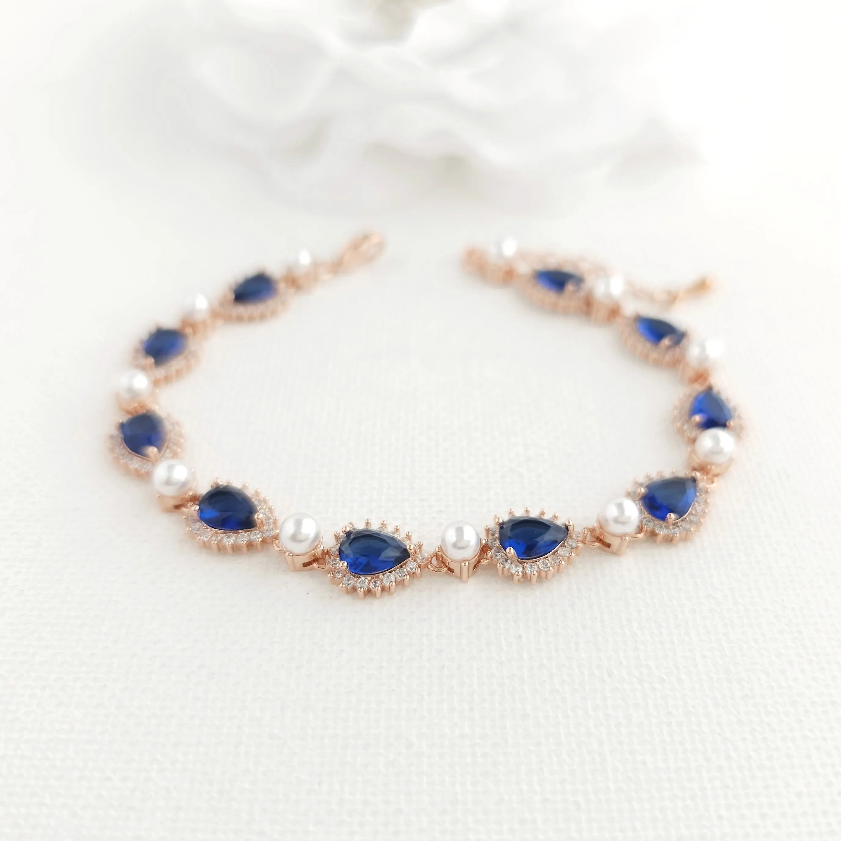 Something Blue Wedding Bracelet with Pearls and Gold-Aoi