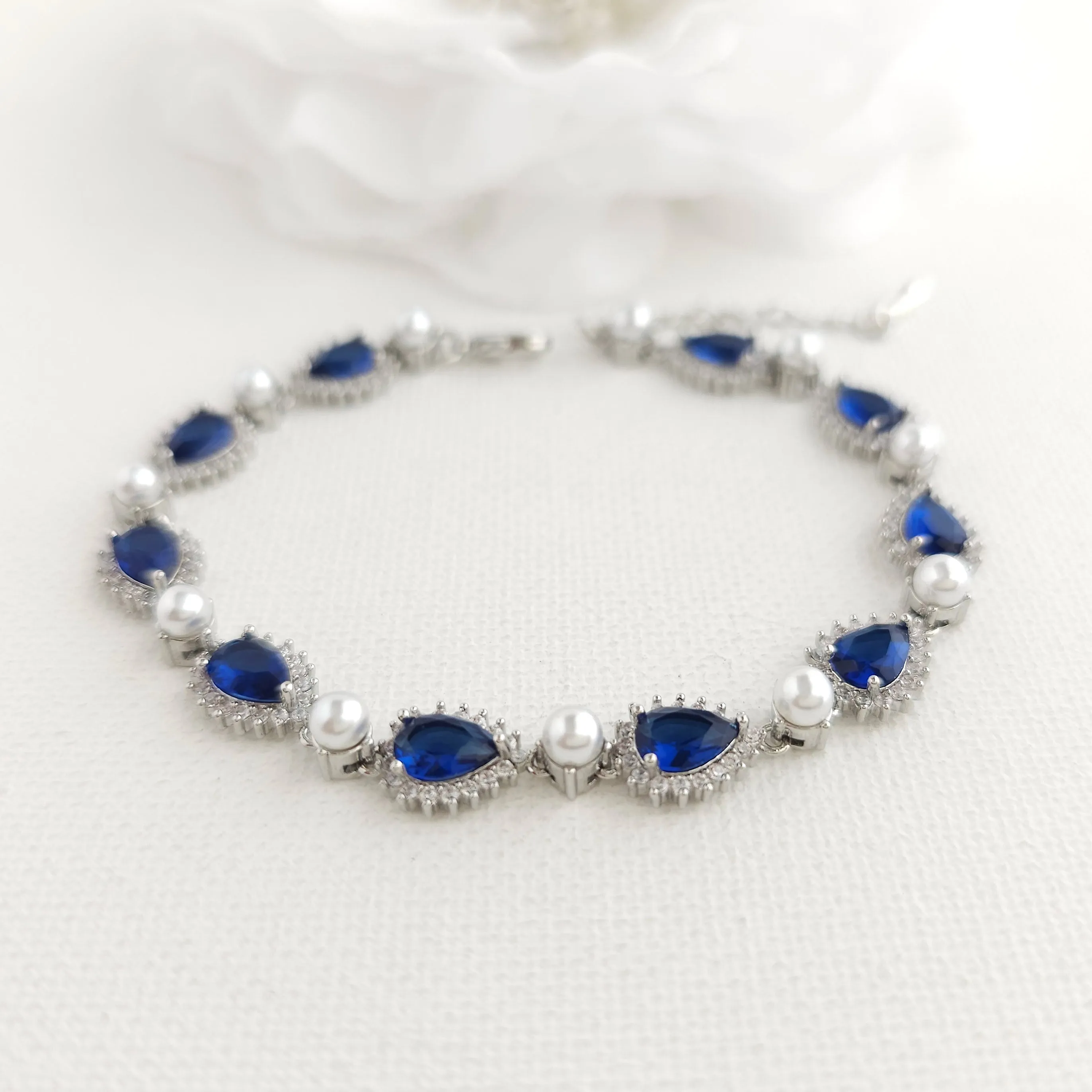 Something Blue Wedding Bracelet with Pearls and Gold-Aoi